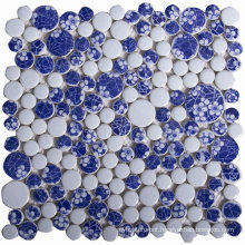 Blue and White Color Glazed Ceramic Penny Round Mosaic Tile